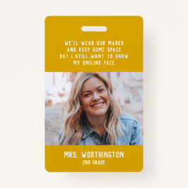 Schoolleraar schatgele fotonaam badge