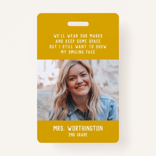 Schoolleraar schatgele fotonaam badge (Voorkant)