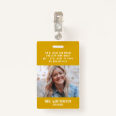 Schoolleraar schatgele fotonaam badge (Achterkant met clip)