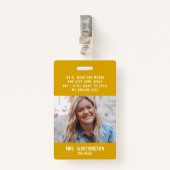 Schoolleraar schatgele fotonaam badge (Voorkant met clip)