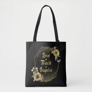 Schoolleraar Teach Love Inspire Sunflower Tote Bag