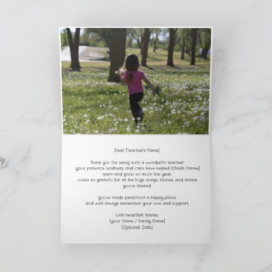 Schoolleraren waardering gevouwen bedankkaart (Binnen)