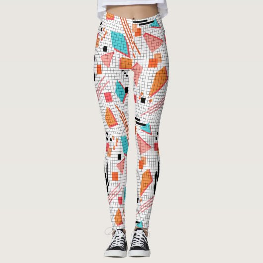 Schoolloze geometrische memphis vormt patroon s leggings (Voorkant)