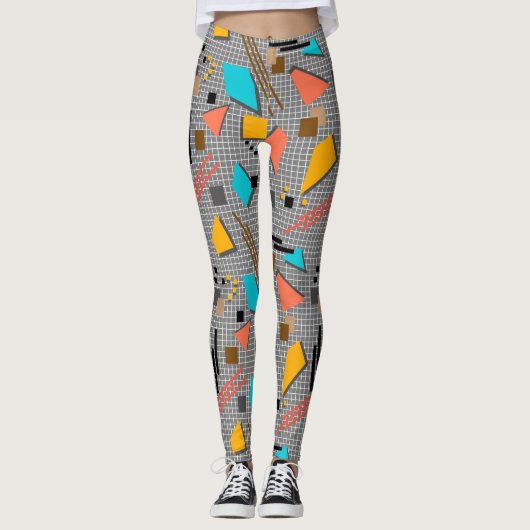 Schoolloze geometrische memphis vormt patroon s leggings (Voorkant)
