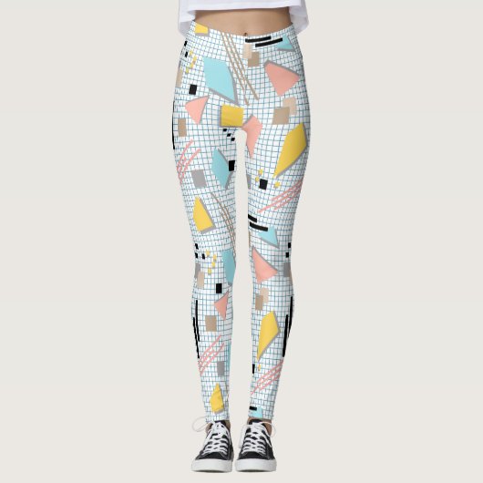 Schoolloze geometrische memphis vormt patroon s leggings (Voorkant)