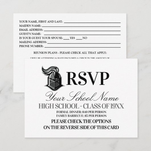 Schoolmascot class Reunion RSVP Kaartje (Voorkant / Achterkant)