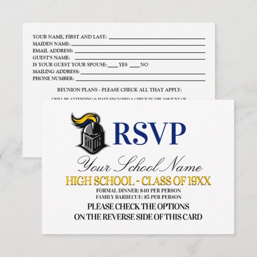 Schoolmascot class Reunion RSVP Kaartje (Voorkant / Achterkant)