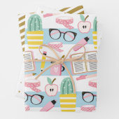 Schoolmeisje Blauw en gouden papierset Inpakpapier Vel (In situ)