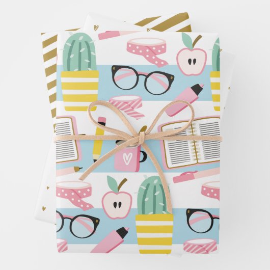 Schoolmeisje Blauw en gouden papierset Inpakpapier Vel (In situ)