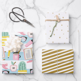 Schoolmeisje Blauw en gouden papierset Inpakpapier Vel