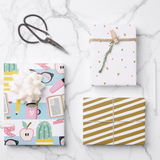 Schoolmeisje Blauw en gouden papierset Inpakpapier Vel (Voorkant)