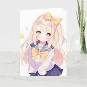 Schoolmeisje Schattige Anime Girl Feestdagen Kaart