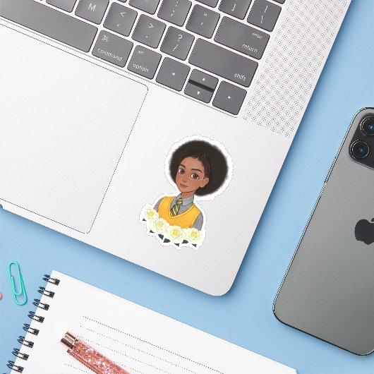 Schoolmeisje wijsheid zwart meisje natuurlijke haa sticker (Laptop met iPhone)