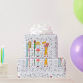 Schoolmeisjes met Oversized School Stationery Cadeaupapier