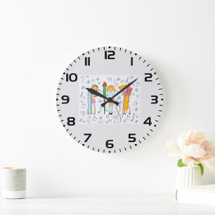 Schoolmeisjes met Oversized School Stationery Grote Klok