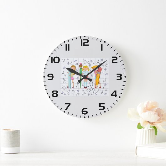 Schoolmeisjes met Oversized School Stationery Grote Klok