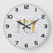 Schoolmeisjes met Oversized School Stationery Grote Klok (Voorkant)