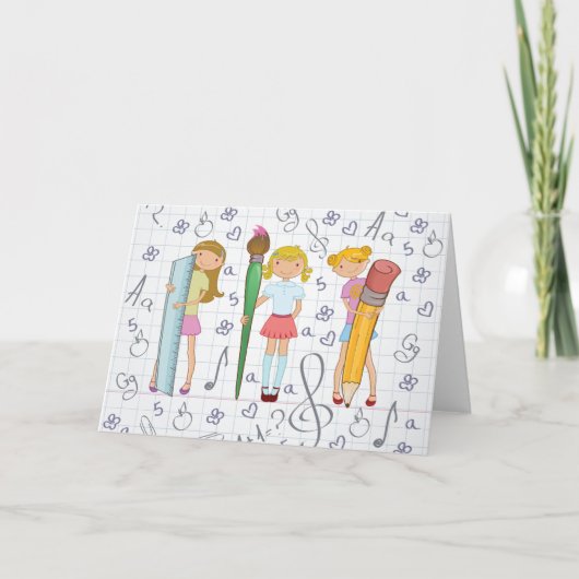 Schoolmeisjes met Oversized School Stationery Kaart (Voorkant)