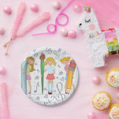 Schoolmeisjes met Oversized School Stationery Papieren Bordje (Feest)