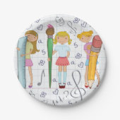 Schoolmeisjes met Oversized School Stationery Papieren Bordje (Voorkant)