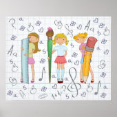 Schoolmeisjes met Oversized School Stationery Poster (Voorkant)