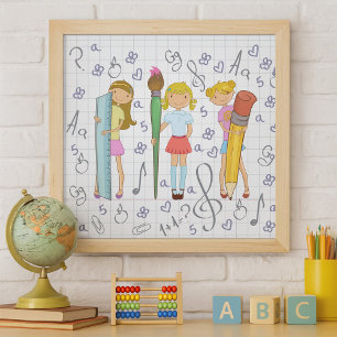 Schoolmeisjes met Oversized School Stationery Poster