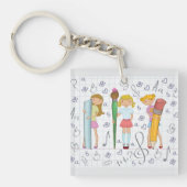 Schoolmeisjes met Oversized School Stationery Sleutelhanger (Voorkant)