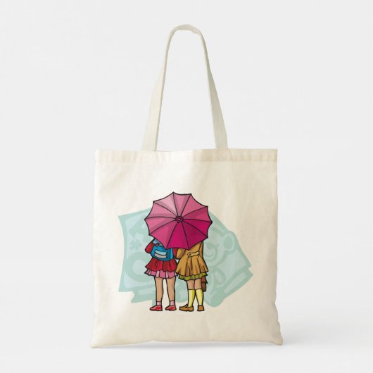 Schoolmeisjes onder een paraplu-Canvas tas (Achterkant)