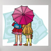 Schoolmeisjes onder een paraplu Poster (Voorkant)