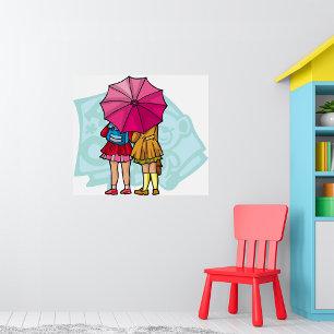 Schoolmeisjes onder een paraplu Poster