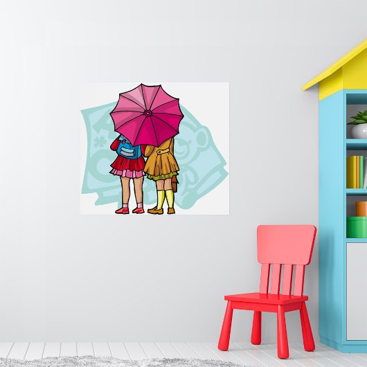 Schoolmeisjes onder een paraplu Poster