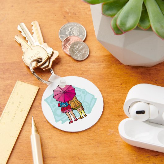 Schoolmeisjes onder een paraplu-Sleutelhanger Sleutelhanger
