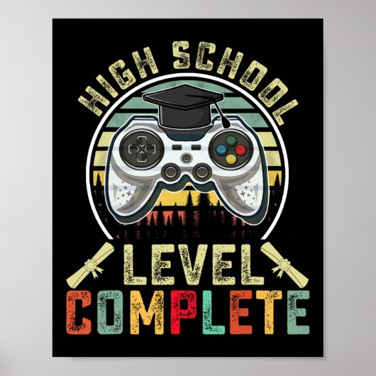 Schoolniveau Compleet Gamer School Afstuderen Gift Poster (Voorkant)