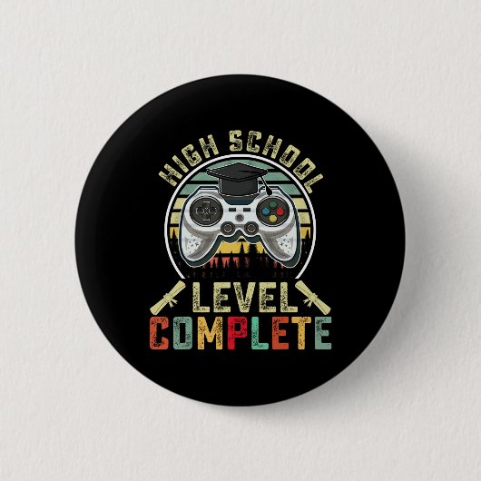 Schoolniveau Compleet Gamer School Afstuderen Gift Ronde Button 5,7 Cm (Voorkant)