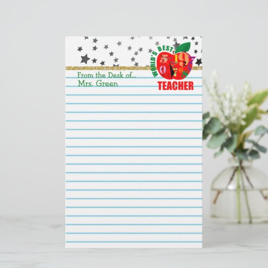 Schoolpapier met celloining | Beste leraar ter wer Briefpapier (Staand voorkant)