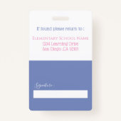 Schoolpersoneel ID-badge met grote foto Badge (Achterkant)