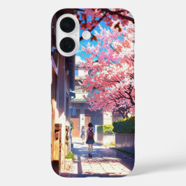 Schoolplein in de lente - Nostalgische anime iPhone 16 Hoesje