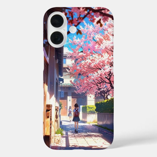 Schoolplein in de lente - Nostalgische anime Case-Mate iPhone Case (Achterkant)