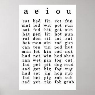  Schoolroom Short Vowel Poster 24x36