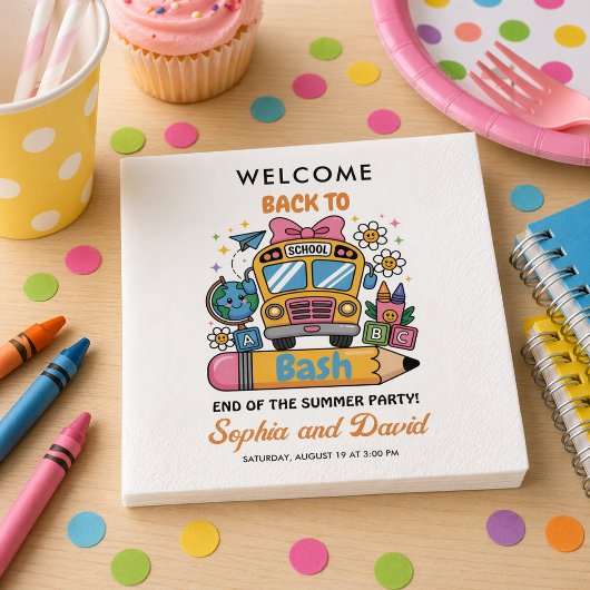 School's Back Bash! Bewerkbare einde van de zomerf Servet