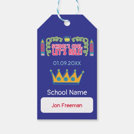 "School's cool let's rule" motivatie citeert Cadeaulabel (Voorkant)