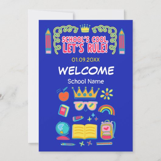 "School's cool let's rule" motivatie citeert Feestdagenkaart (Voorkant)