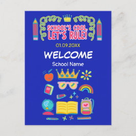 "School's cool let's rule" motivatie citeert Feestdagenkaart