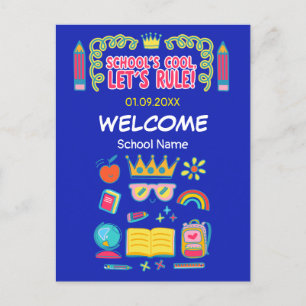 "School's cool let's rule" motivatie citeert Feestdagenkaart