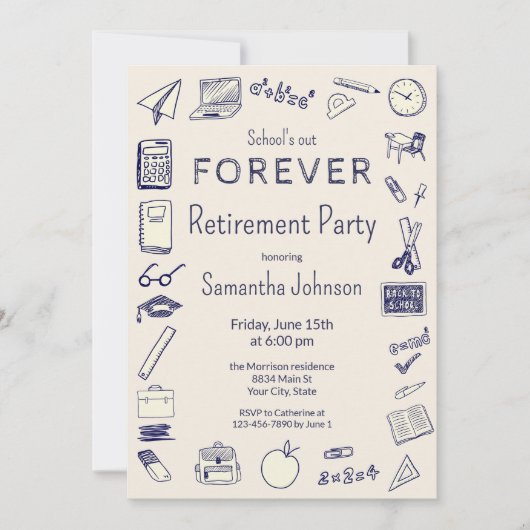 School's Out Doodle Teacher Retirement Party Kaart (Voorkant)