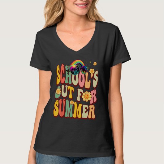 Schools Out for Summer Retro Groovy Teacher Tie Dy T-shirt (Voorkant)