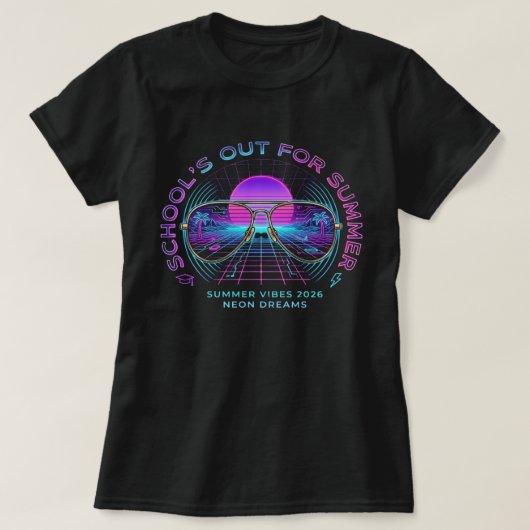 School's Out Synthwave Zomer T-Shirt (Design voorkant)