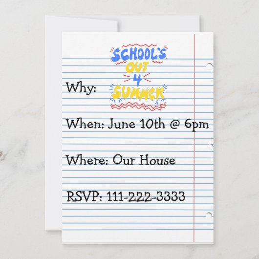 School's uit losse blad papier uitnodiging (Achterkant)