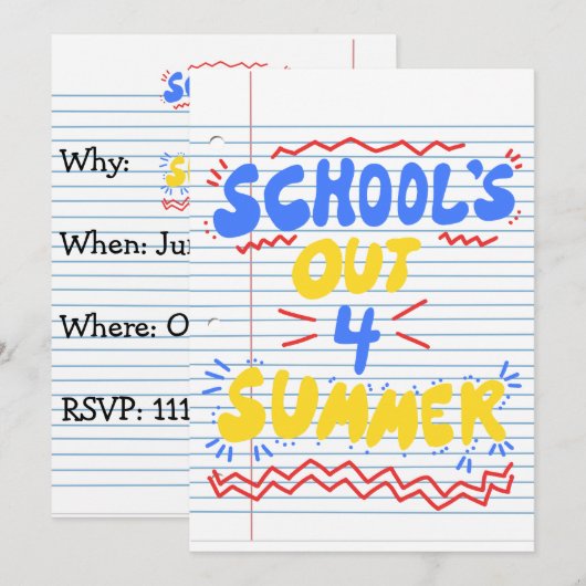 School's uit losse blad papier uitnodiging (Voorkant / Achterkant)