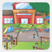 Schoolspeelplaats Vierkante Sticker (Voorkant)